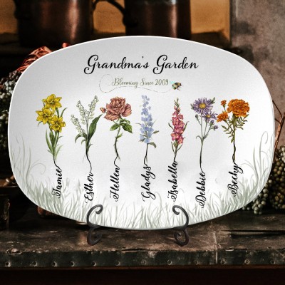 Personalized Grandma's Garden Birth Flower Platter With Names Unique Gift for Mom Grandma Mother's Day Gift Ideas