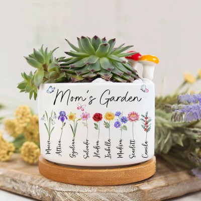 Personalized Mom's Garden Birth Flower Plant Pot with Names