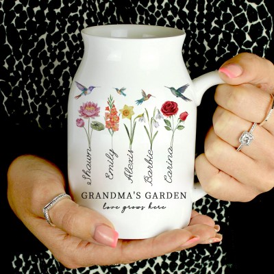 Custom Love Grows Here Grandma's Garden Birth Flower Vase Gift Ideas For Mom Grandma Mother's Day Gift Ideas