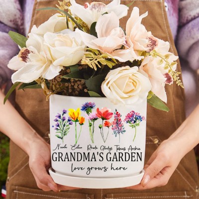 Personalized Grandma's Garden Birth Flower Pot Mother's Day Gift