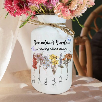 Personalized Grandma's Garden Birth Flower Vase Mother's Day Gift 