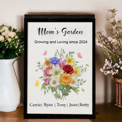 Custom Grandma's Garden Birth Flower Frame Wooden Sign Mother's Day Gift Ideas Gifts for Mom Grandma