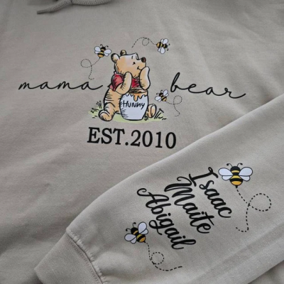 Personalized Mama Bear Embroidered Sweatshirt Hoodie With Date Christmas Gift Ideas