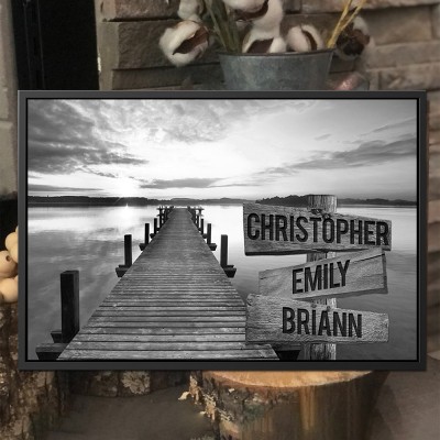 Personalized Sunset Lake Dock Family Street Frame Sign With Multi-Names Family Gift Ideas