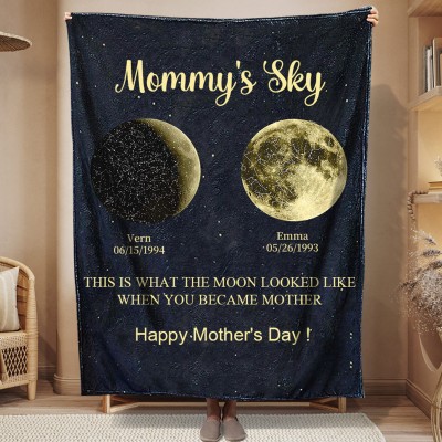 Custom Mommy's Sky Moon Phase Blanket With Date Family Keepsake Gifts For Mom Mother's Day Gifts