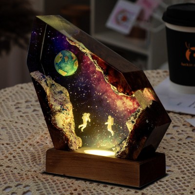 Space Astronaut Epoxy Resin Wood Lamp Galaxy Night Light Christmas Gift Birthday Gift Ideas