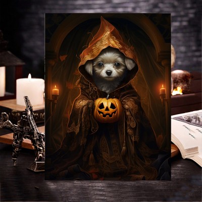 Personalized Halloween Pet Portrait Frame Custom Halloween Poster Funny Wall Art for Pet Lovers Memorial Gifts