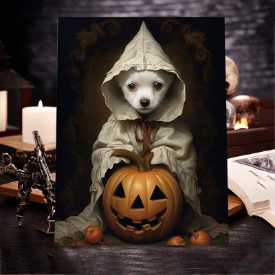 Personalized Halloween Pet Portrait Frame Custom Halloween Poster Funny Wall Art for Pet Lovers Memorial Gifts