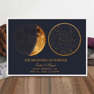 Personalized Star Map and Moon Phase Frame Keepsake Gifts for Couples Anniversary Gift Christmas Gift