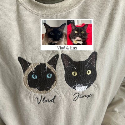 Custom Embroidered Pet Photo Portrait Sweatshirt Hoodie Gifts for Pet Lover