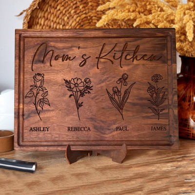 Custom Grandma's Garden Birth Month Flower Cutting Board with Kids Names Gifts for Grandma Mom