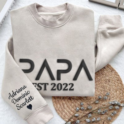 Custom Papa Sweatshirt With Embroidered Kids Names Unique Gift For Dad Father's Day Gift Ideas