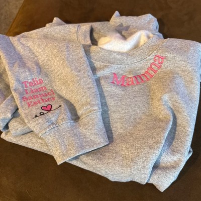 Personalized Grandma Embroidered Sweatshirt Hoodie With Grandkids Names On The Sleeve Mother's Day Gift Ideas