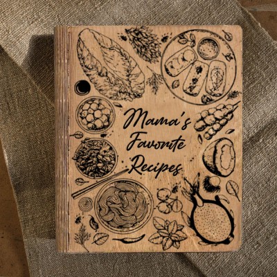 Personalized Mama's Wooden Recipe Book with Blank Binder Family Keepsake Gifts Christmas Gift for Mom Grandma