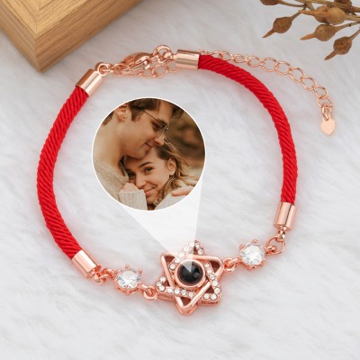 Custom Six Pointed Star Photo Projection Rope Bracelet Wedding Gift For Wife Anniversary Gift For Couple