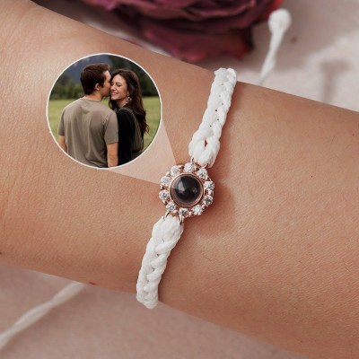 Personalized Sunflower Photo Projection Braided Bracelet Unique Wedding Gift For Couple Anniversary Gift For Her