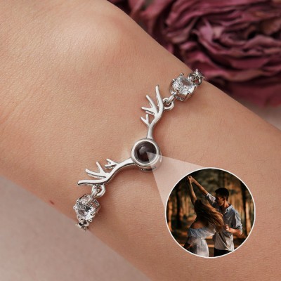 Custom Antler Projection Bracelet With Picture Inside Unique Anniversary Gift For Couple Love Gift For Soulmate