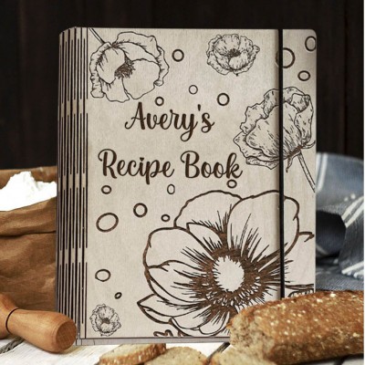 Wooden Recipe Book with Blank Binder Personalized Engraved Journal for Mom Grandma Christmas Gift for Her