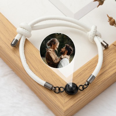 Personalized Photo Projection Leather Bead Bracelet Keepsake Gift For Girlfriend Anniversary Gift For Couple