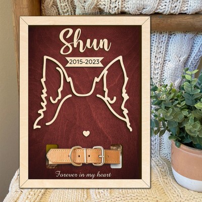 Custom Memorial Dog Ear Outline Frame Sign With Collar Holder Pet Loss Gift Dog Sympathy Gift