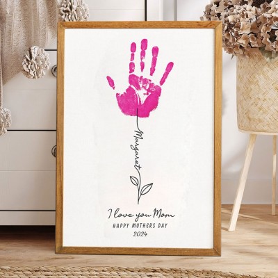 Custom Mom DIY Handprint Wood Frame Sign With Date Mother's Day Gift Ideas Famliy Keepsake