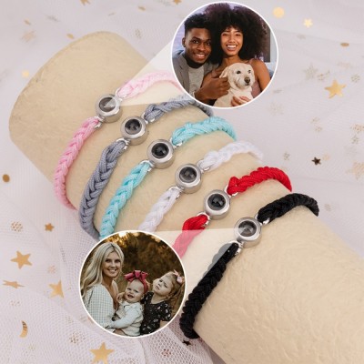 Personalized Memorial Photo Projection Rope Bracelet Anniversary Gifts Couple Gift Ideas Gift For Him Her