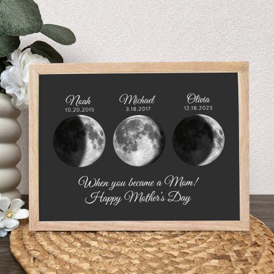 Custom Famliy Moon Phase Wooden Frame Sign Keepsake Gifts For Mom Mother's Day Gift Ideas