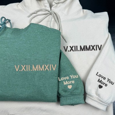 Personalized Embroidered Roman Numeral Hoodie Sweatshirt Anniversary Gift Ideas Love Gift for Couple