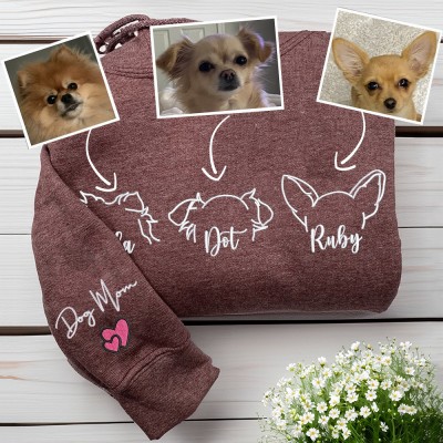 Custom Dog Ears Embroidered Sweatshirt Hoodie With Names Gifts For Pet Lover Dog Mom Gift Ideas