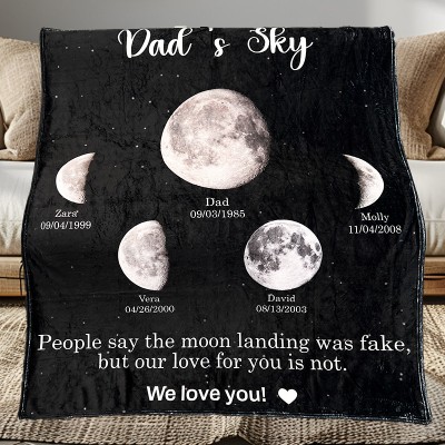 Personalized Daddy's Universe Moon Phase Blanket With Kids Names Family Gift Birthday Gift Unique Gift For Dad