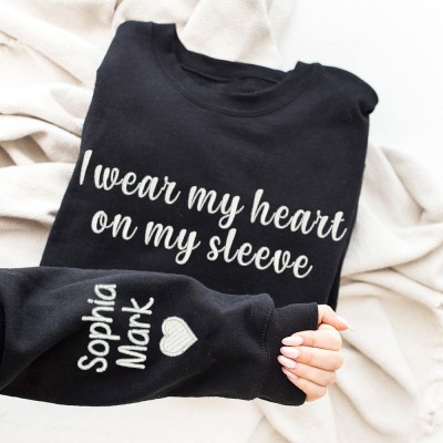 Personalized Embroidered I Wear My Heart on My Sleeve Sweatshirt Hoodie Gift For Mom Grandma