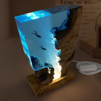 Art Resin Lamp Night Light Scuba Couple Diver Home Decor Gift Unique Christmas Gift Birthday Gift Ideas