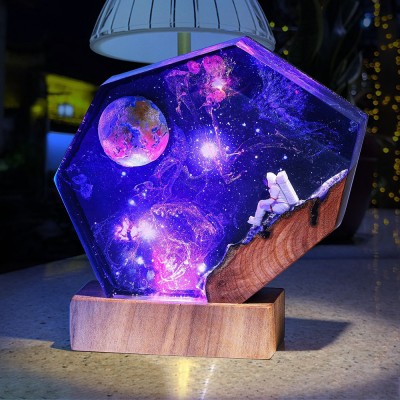 Space Astronaut Epoxy Lamp Galaxy Wood Night Light Unique Christmas Gifts Birthday Gift