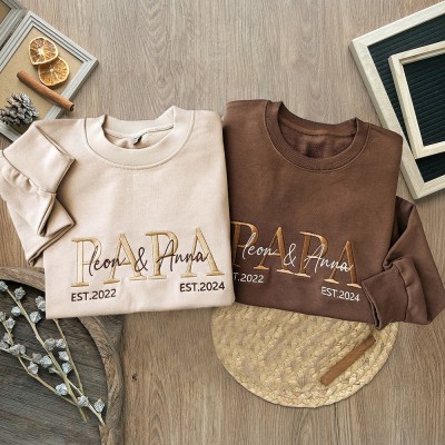 Personalized Papa Embroidered Sweatshirt Hoodie T-shirt With Kids Names and Date Father's Day Gifts