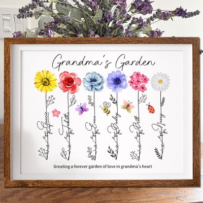 Custom Art Print Birth Flower Frame To Grandma's Garden Gift for Mom Grandma Mother's Day Gift Ideas