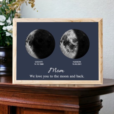 Mom We Love You To The Moon And Back Custom Moon Phase Print Frame Mother's Day Gift Ideas