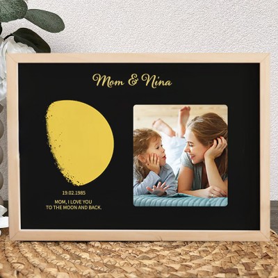 Custom Wooden Moon Phase Photo Frame Sign Mother's Day Gift Ideas Special Gift For Mom