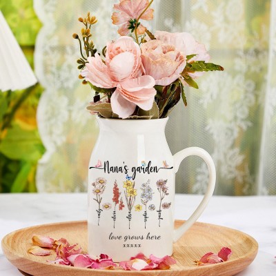 Personalized Grandma's Garden Love Grows Here Birth Flower Vase Unique Gift Ideas for Mom Grandma