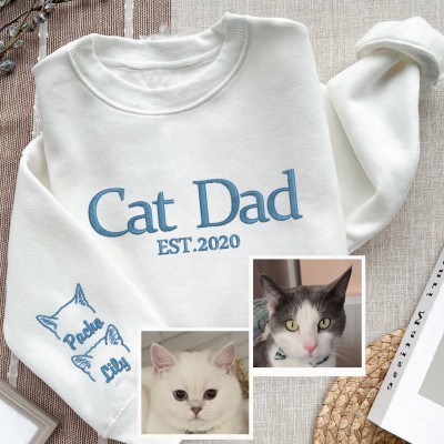 Personalized Cat Dad Embroidered Sweatshirt Hoodie Unique Gifts For Pet Lover Father's Day Gift