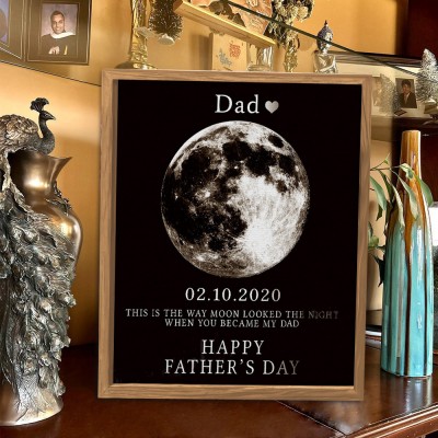 Personalized Moon Phase Print Wooden Frame Sign For Dad Father's Day Gift Ideas