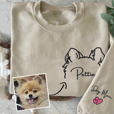 Personalized Dog Mom Embroidered Dog Ears Sweatshirt Hoodie Gifts For Pet Lover