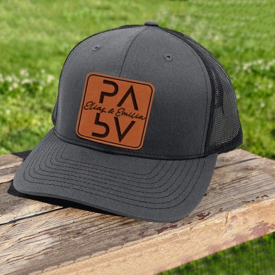 Personalized Papa Real Leather Patch Trucker Hat With Kids Names Thoughtful Gift for Dad