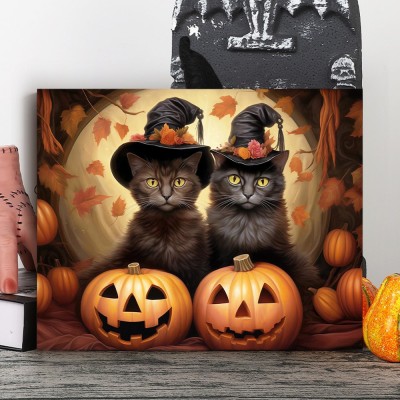 Personalized Halloween Pet Portrait Frame Custom Halloween Poster Funny Wall Art for Pet Lovers Memorial Gifts