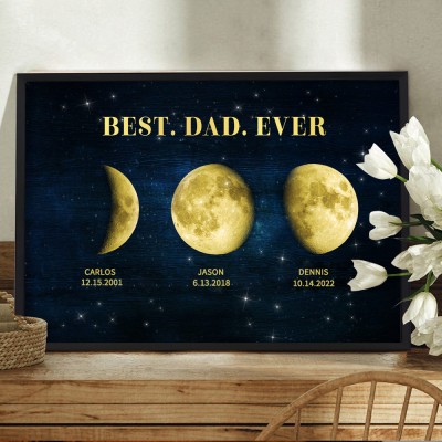 Custom Best Dad Ever Moon Phase Print Frame Keepsake Gifts Unique Father's Day Gift Ideas