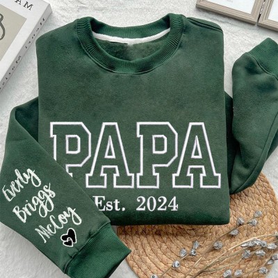 Personalized Chest Embroidered Papa Sweatshirt Hoodie Unique Father's Day Gift Ideas