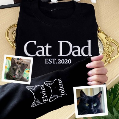 Custom Cat Dad Embroidered Sweatshirt Hoodie With Date Keepsake Gifts For Pet Lover Father's Day Gift