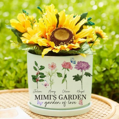 Personalized Love Grows Here Birth Flower Pot For Grandma's Garden Perfect Gift For Mom Grandma