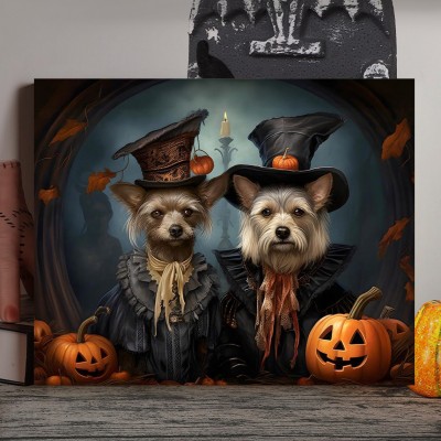 Personalized Halloween Pet Portrait Frame Custom Halloween Poster Funny Wall Art for Pet Lovers Memorial Gifts