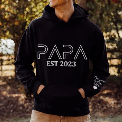 Personalized Papa Embroidered Kids Names Sweatshirt Hoodie Father's Day Gift Ideas Keepsake Gift