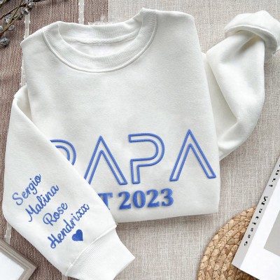 Personalized Embroidered Kids Names Papa Hoodie Sweatshirt Best Gift For Dad Father's Day Gift Ideas